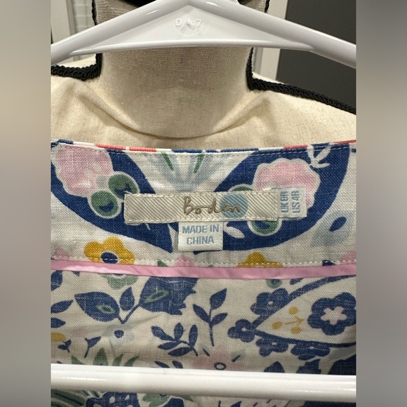 Boden 100% Linen Dress Womens 4R Blue/White/Green Floral A-Line Cottagecore - Picture 4 of 6